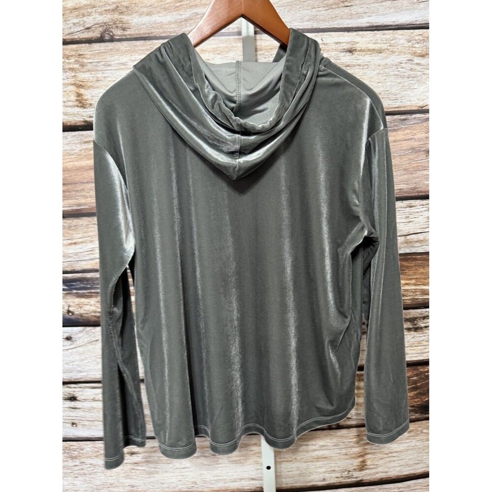 NIC + ZOE Women's Long Sleeve Velvet Luxe Hoodie in Caper Green Sz Medium - Picture 4 of 8
